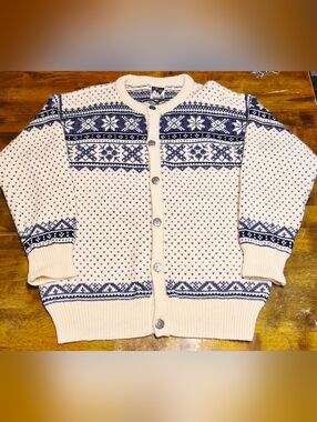 Dale Of Norway Cardigan Sweater, Mns M, 100% New Wool, Ivory/Blue Exc. Cond.!